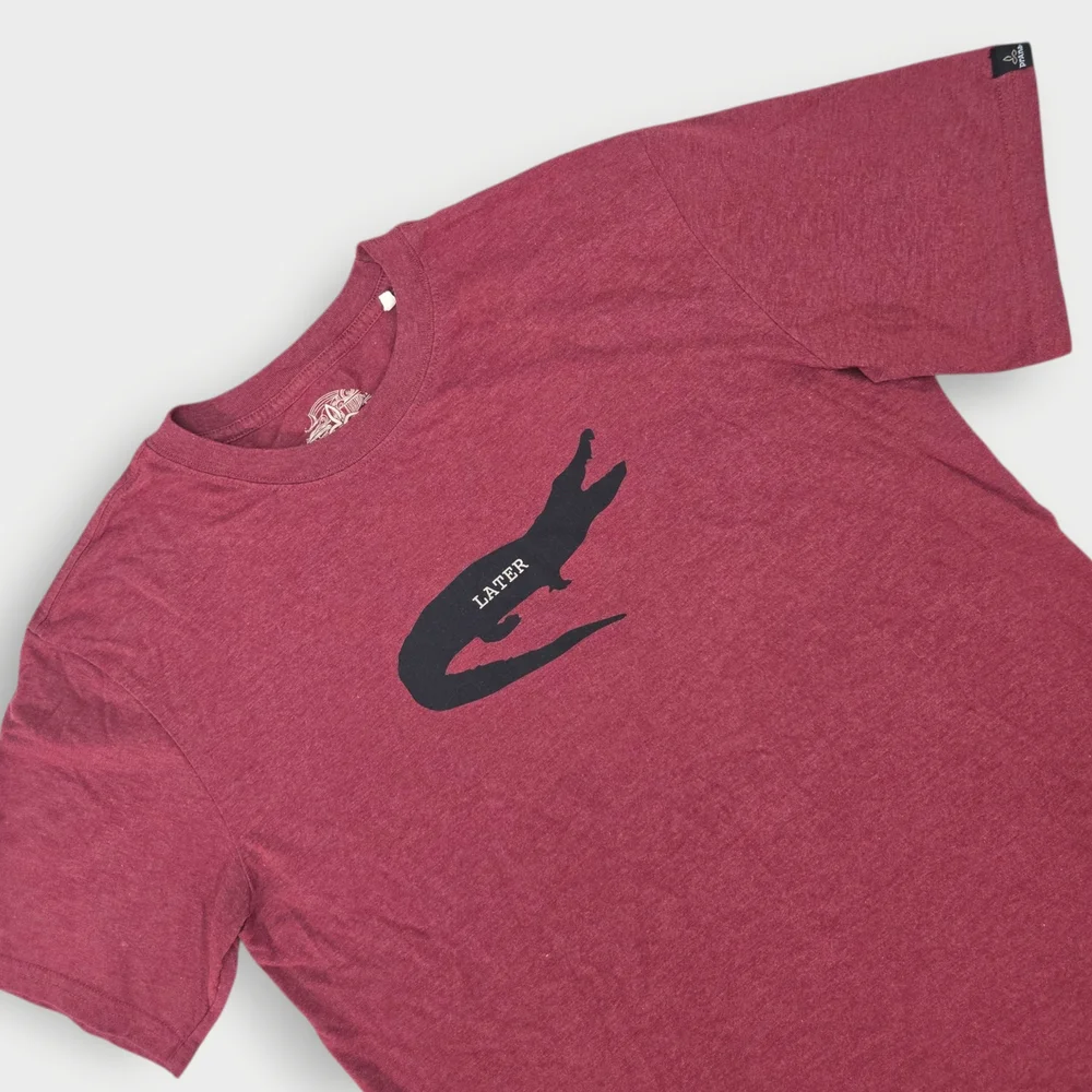 Prana Later Alligator Gator Burgundy RED Mens Size Large Soft Tee Organic Cotton - Picture 3 of 9
